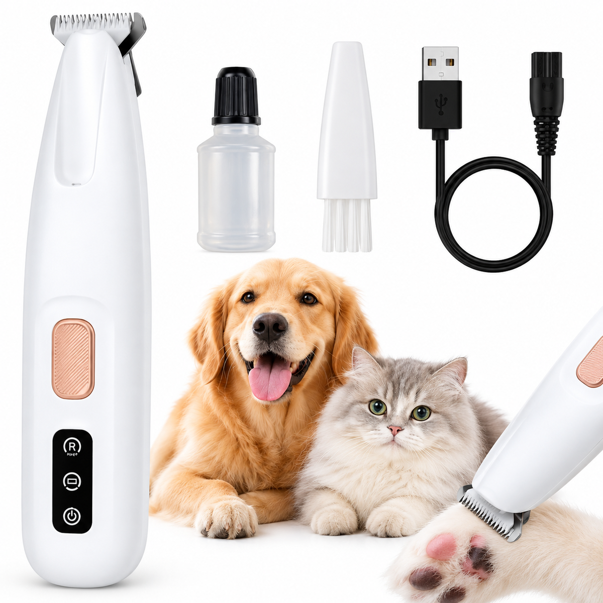 Rechargeable Pet Paw & Face Hair Trimmer with LED Light