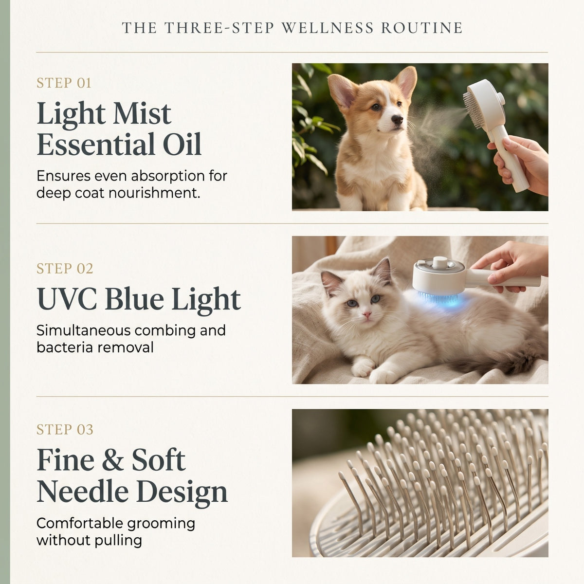 Rechargeable Self-Cleaning Mist Grooming Brush for Dogs & Cats