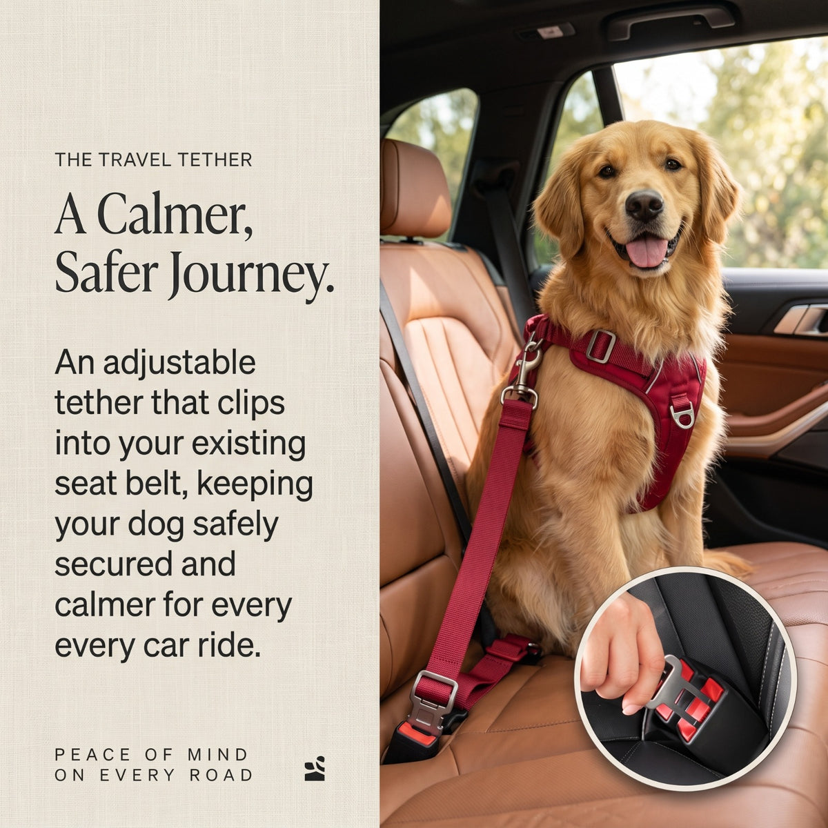 Adjustable Dog Car Seat Belt Tether for Travel
