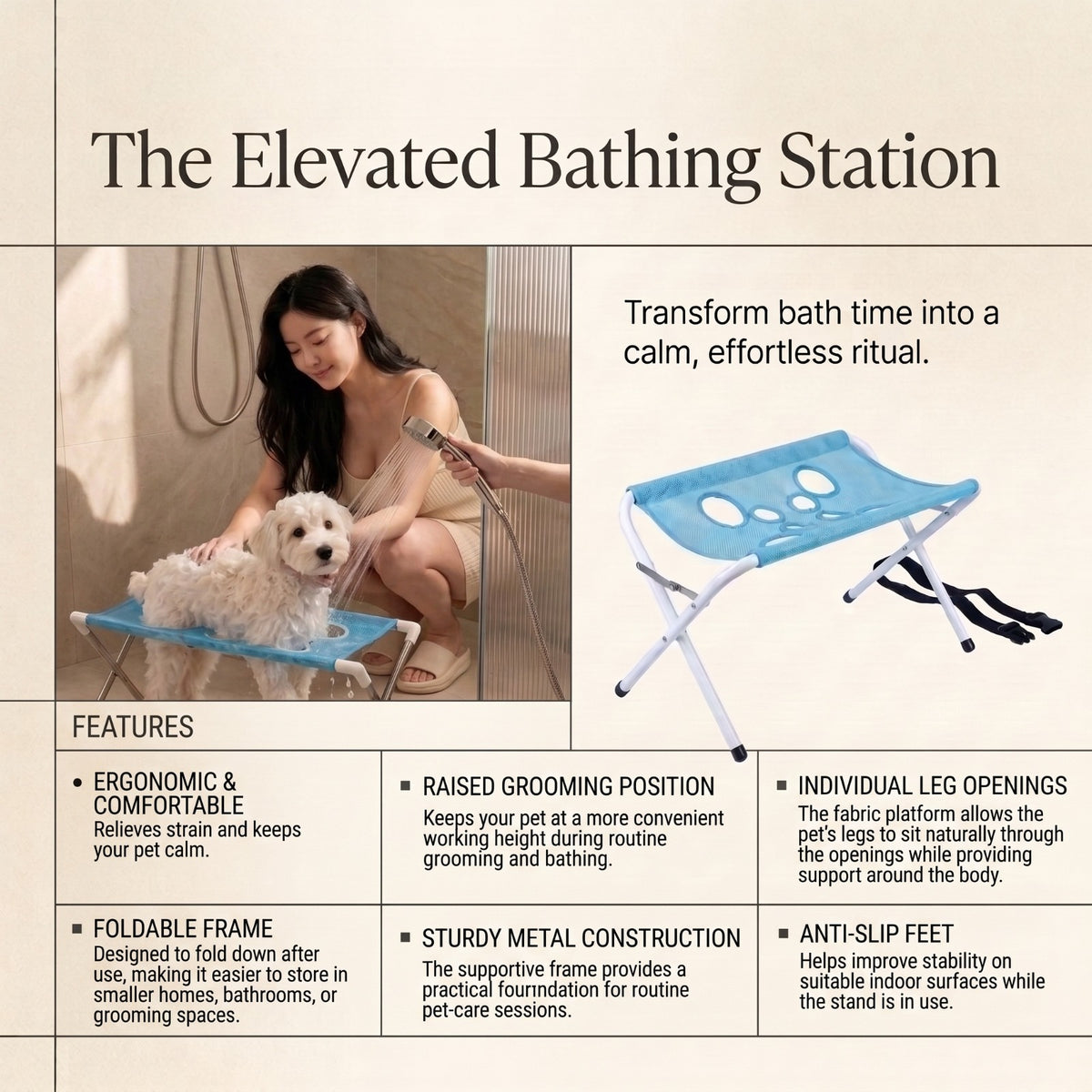 Foldable Pet Grooming & Bathing Support Stand