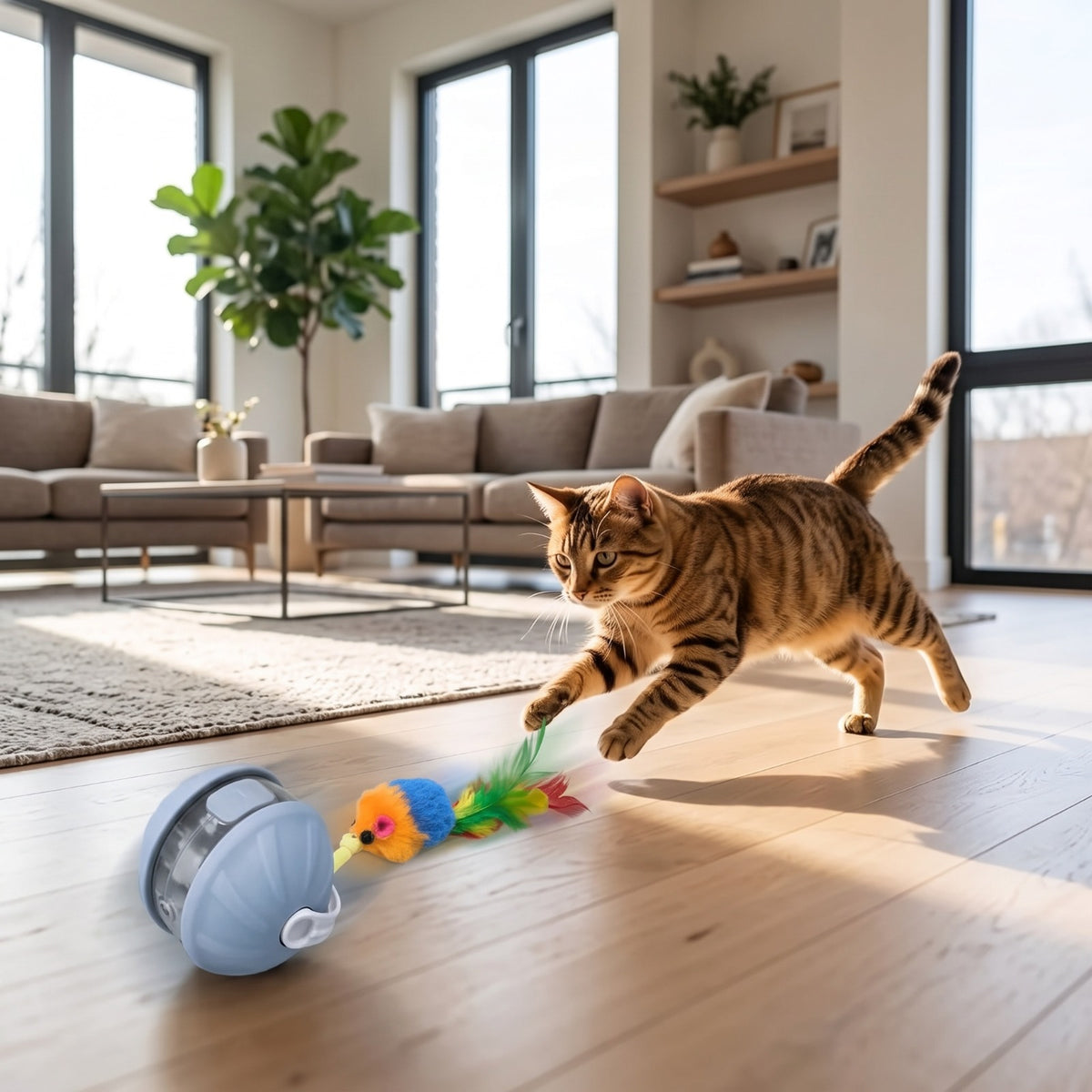 Rechargeable Interactive Cat Ball with Feather