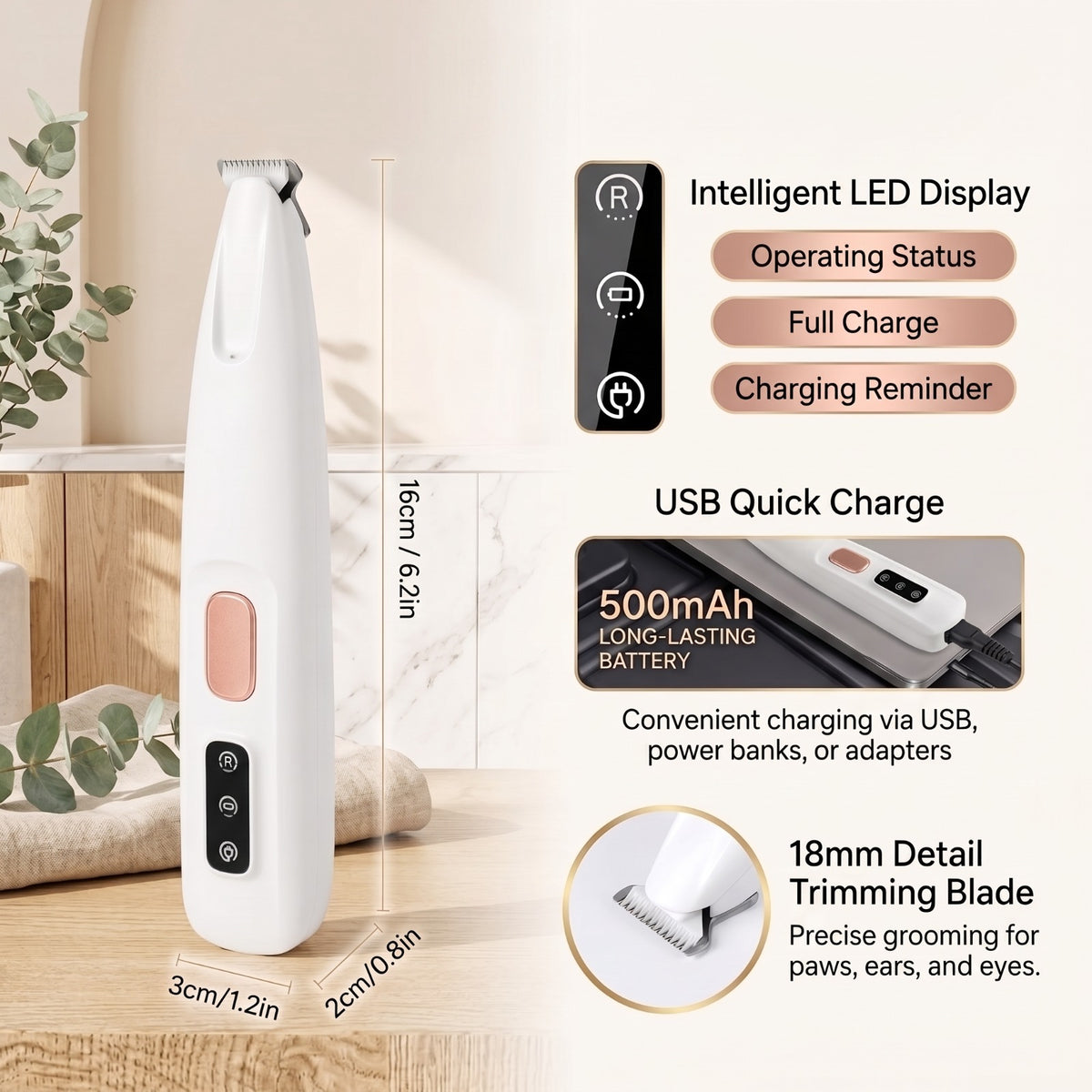 Rechargeable Pet Paw &amp; Face Hair Trimmer with LED Light