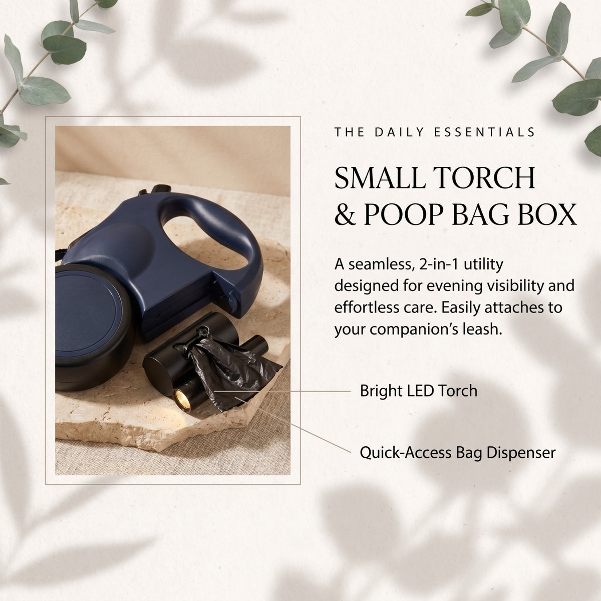 Dual Retractable Dog Leash with LED Light &amp; Waste Bag Holder